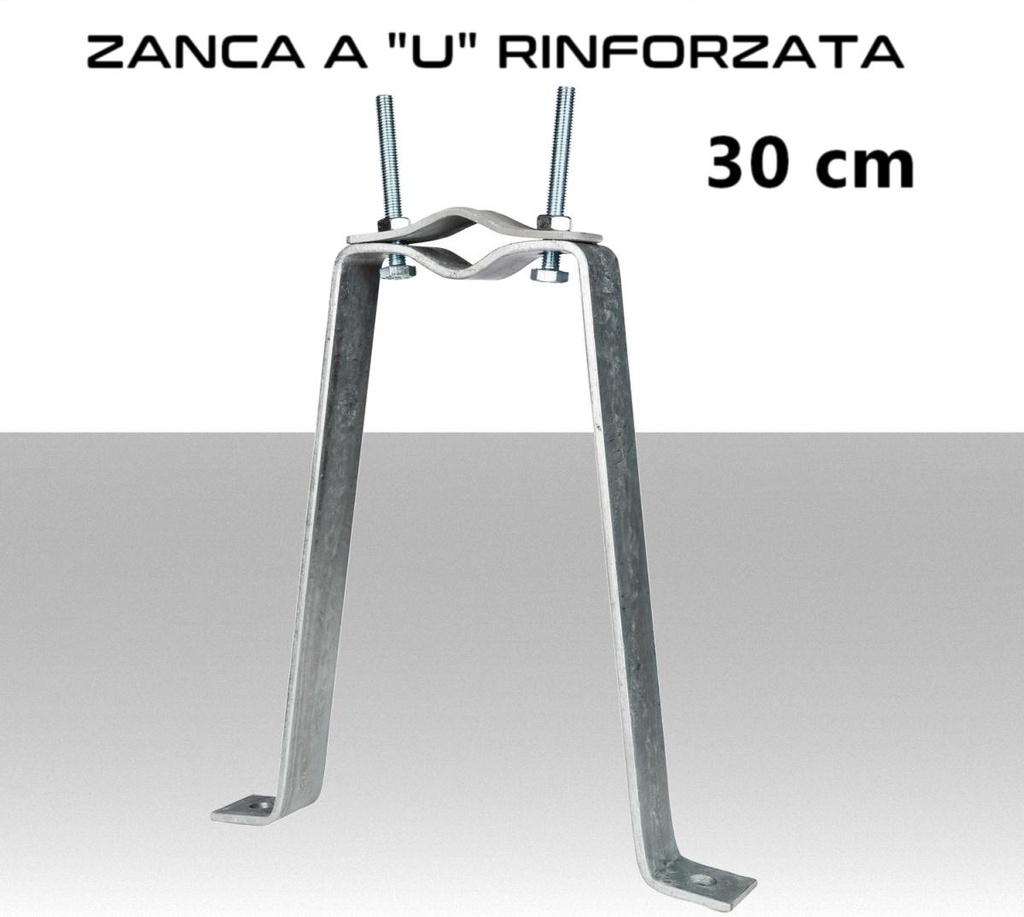 Zanca da muro rinforzata a U sporgenza 30 cm per pali antenne Ø 30-80 cm