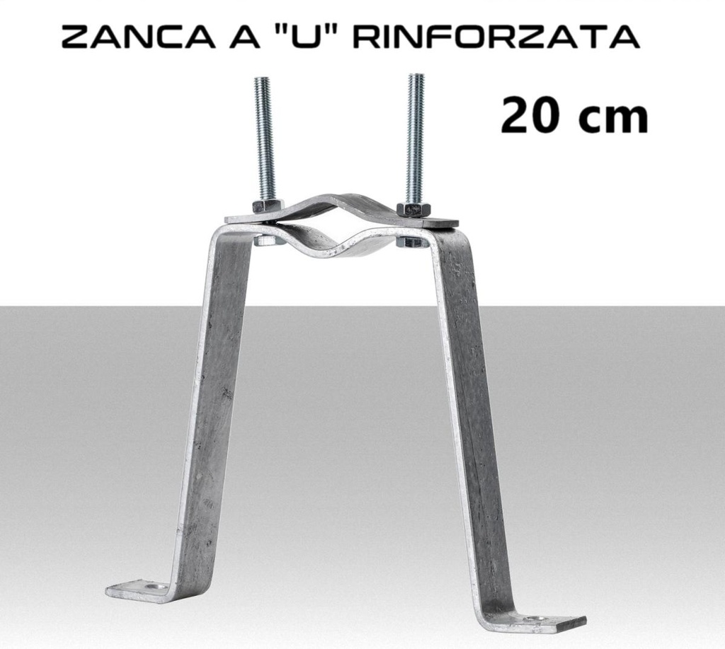 Zanca da muro rinforzata a U sporgenza 20 cm per pali antenne Ø 30-80 cm