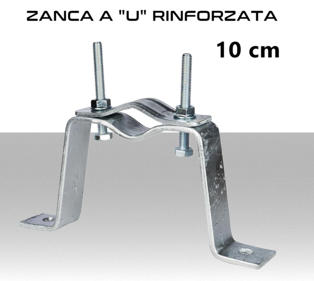 Zanca da muro rinforzata a U sporgenza 10 cm per pali antenne Ø 30-80 cm