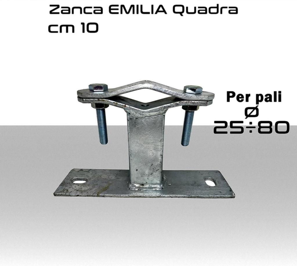 Zanca emilia 10 cm tubo quadro per pali antenna diametro 25÷80 mm