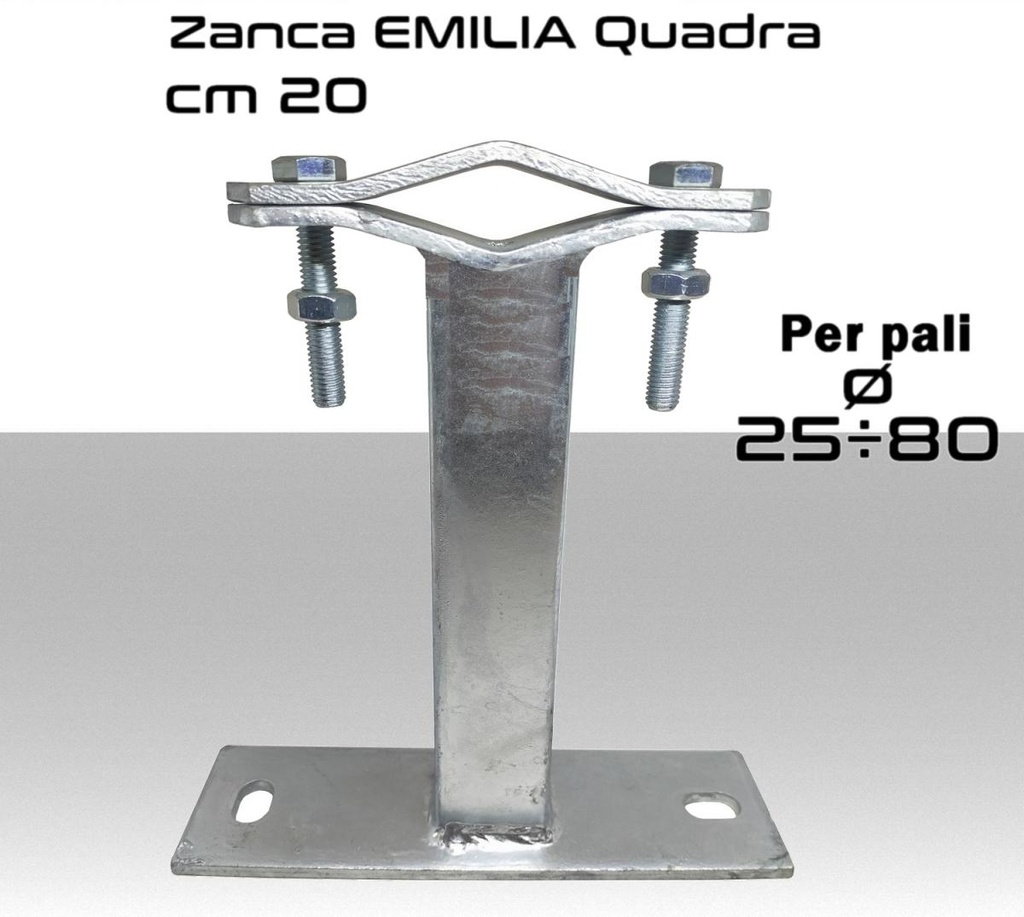 Zanca emilia 20 cm tubo quadro per pali antenna diametro 25÷80 mm 