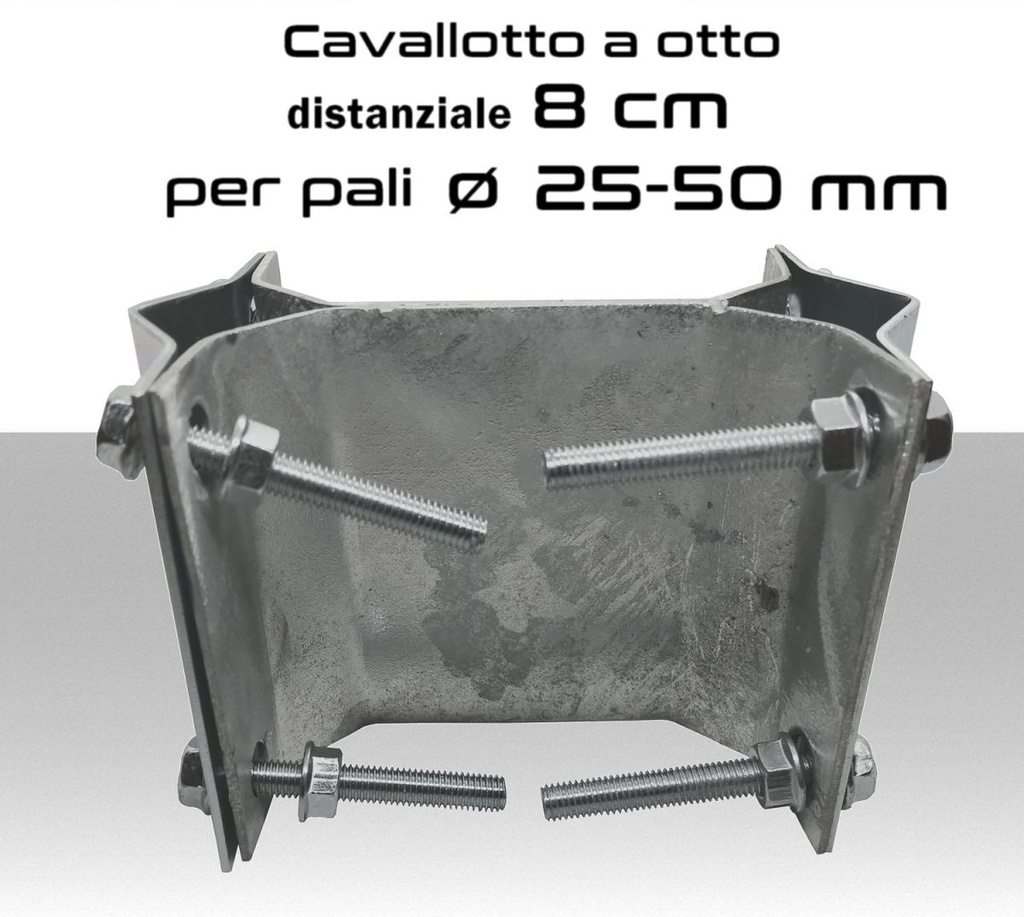 Cavallotto a 8 piastra larga con distanziatore per pali antenna Ø 25/50 mm separatore 8 cm