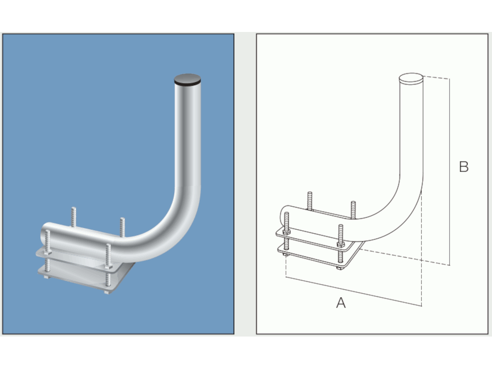 Supporto curvo a 90° ø 40 da ringhiera cm.26 piast. 120x80x5 + contropiastra - Zincatura a fuoco