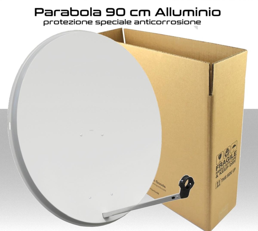 Parabola satellitare 90 cm alluminio bianca supporto in metallo