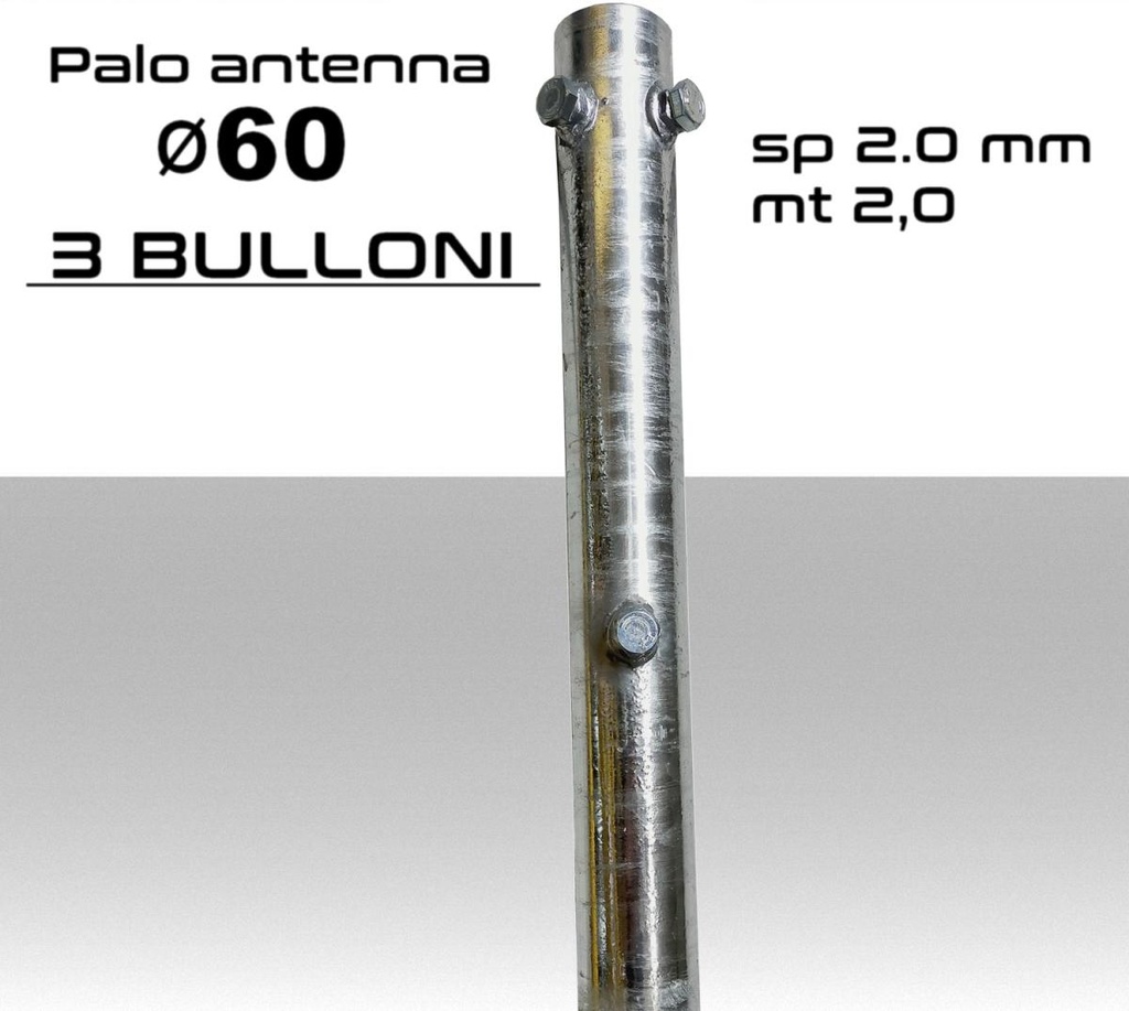 Palo antenna singolo 2 metri diametro ø 60 spessore 2 mm