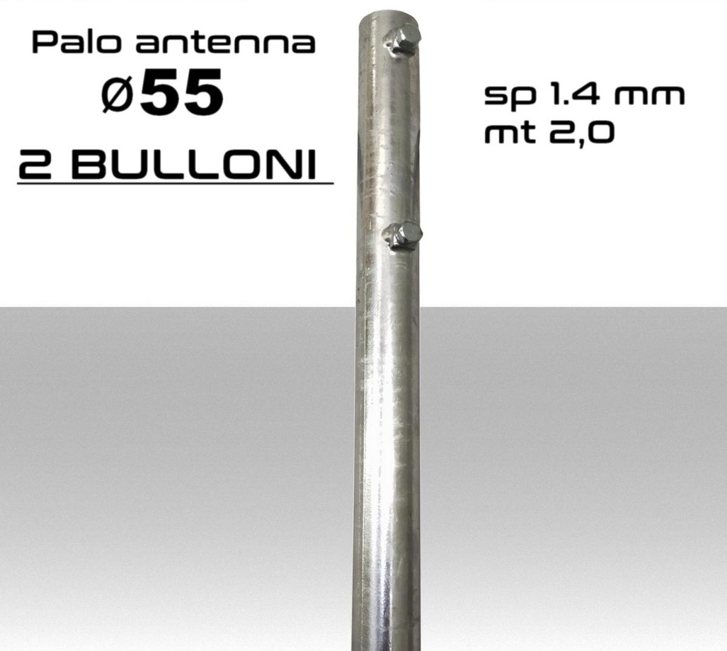 Palo antenna singolo 2 metri diametro ø 55 spessore 1,4 mm
