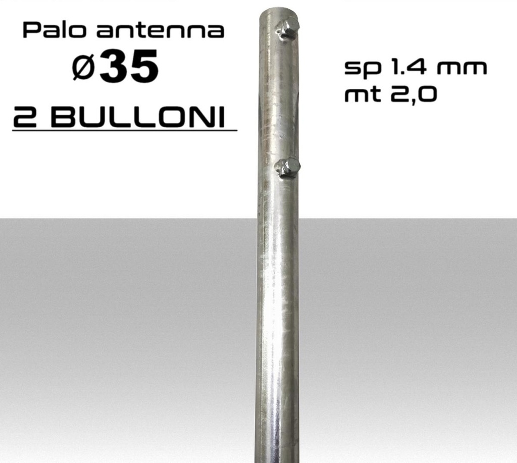 Palo antenna singolo 2 metri diametro ø 35 spessore 1,4 mm