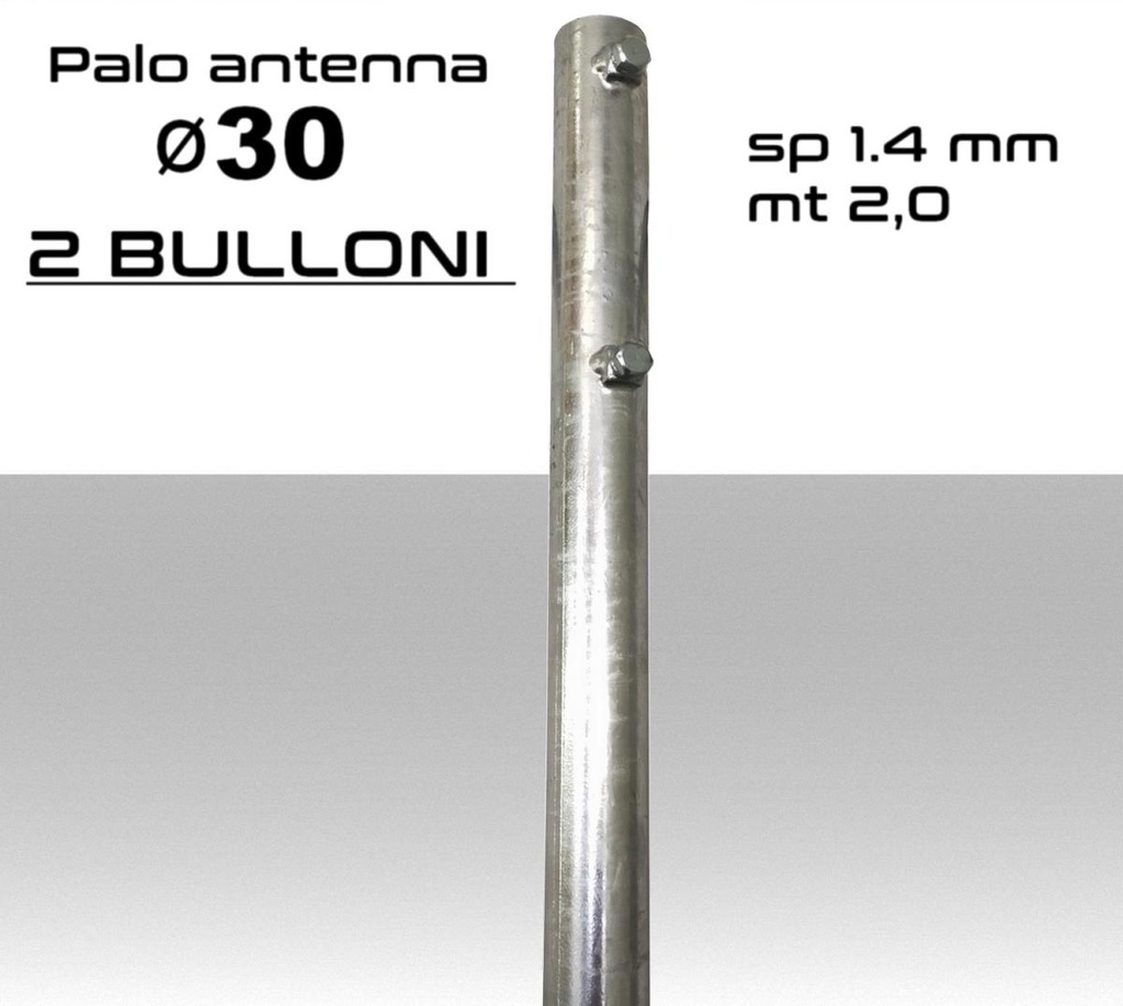 Palo antenna singolo 2 metri diametro ø 30 spessore 1,4 mm