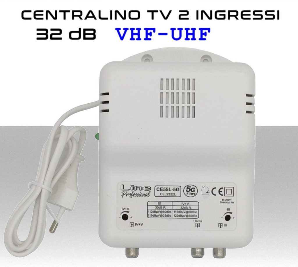 Centralino antenna TV da interno 2 ingressi BIII / 21:48 32dB Regolabile - Modello CE55L-5G