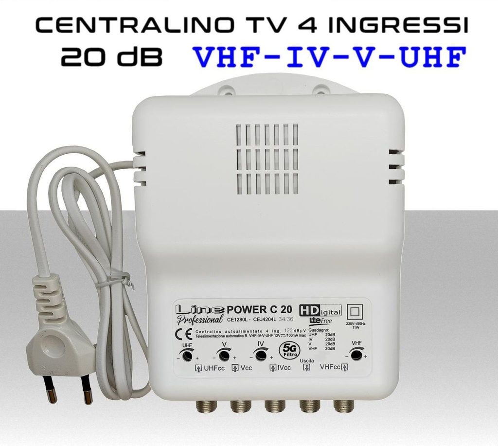 Centralino antenna TV da interno 4 ingressi BIII-IV-V-UHF (34/36) 20dB serie CE1280L-5G