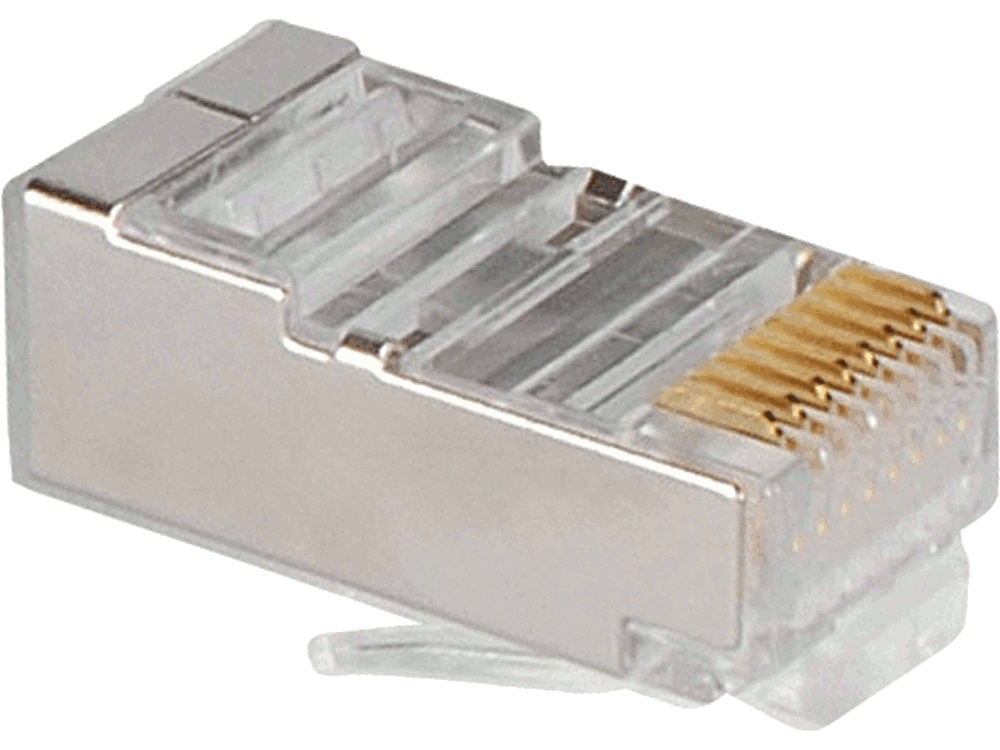 Spina RJ45 volante FTP Cat.6 fori passanti - PIN placcati ORO - BOX 100Pz