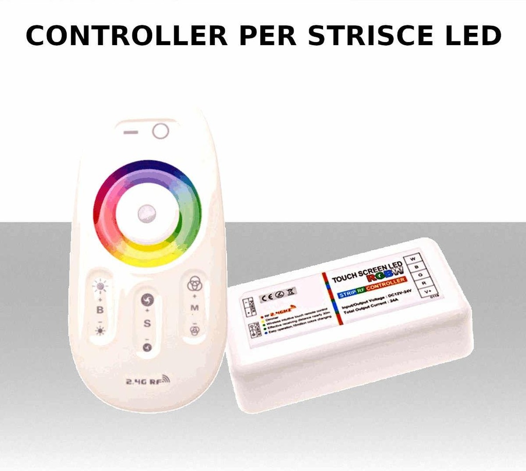 KIT Controller per strisce LED RGBW 12/24V MAX 10A con  telecomando 2.4GHz