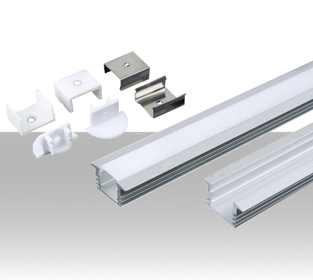 Profilo in Alluminio Colore Silver per Strip LED a Incasso (Max l: 12,5mm) Copertura Satinata 2000 x 24,5 x 12,2mm