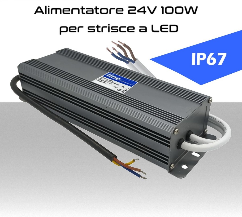 Alimentatore per LED 24V da 100W IP67 per esterno trasformatore universale