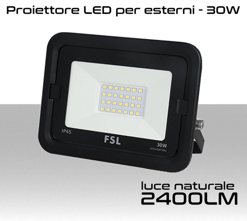 Faretto LED per esterno 30W Luce bianca naturale 4000k IP65 2400 Lumen FSL