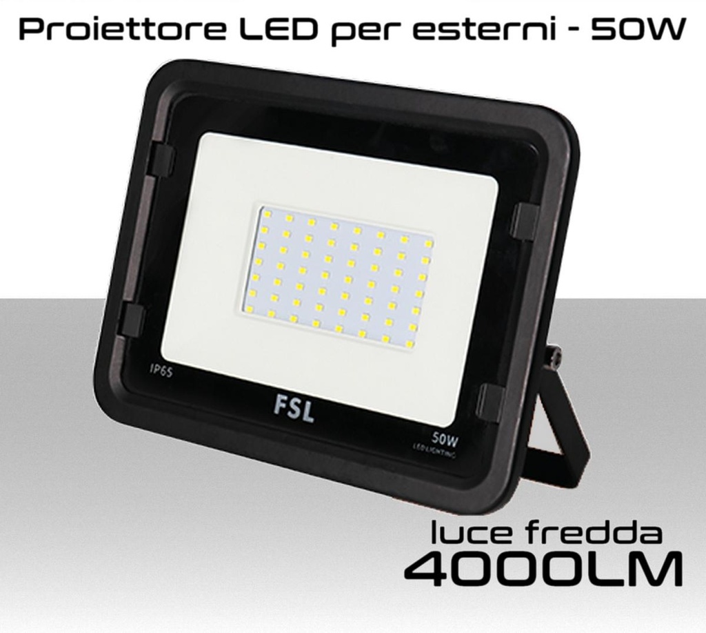 Faretto LED per esterno 50W Luce bianca fredda 6500K IP65 4000 Lumen FSL
