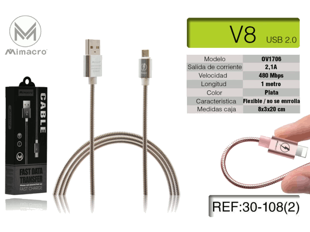 Ricarica Rapida: Cavo Micro USB Android in Metallo Argento 1 Metro Anti-Attorcigliamento