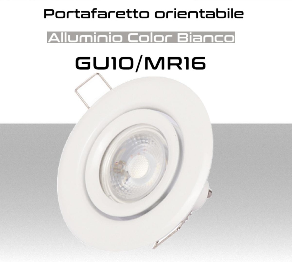 Portafaretto orientabile rotondo Color bianco per lampadine GU10 MR16