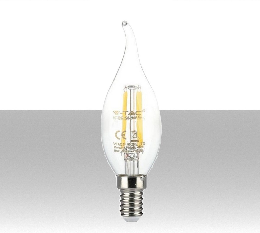 Lampadina LED Chip Samsung E14 4W Candela a Fiamma Filamento 2700K