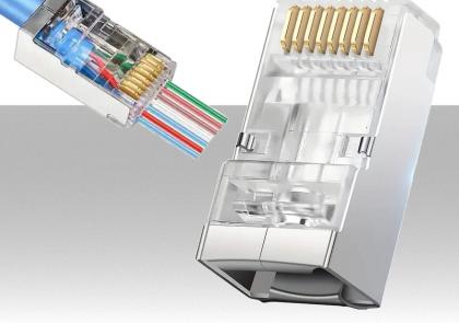 Connettore RJ45 CAT.5E schermato passante per cavi Ethernet LAN conf.50pz.