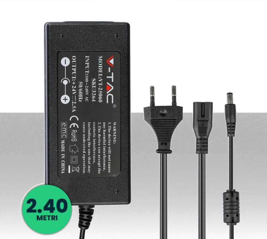 Alimentatore in Plastica 78W 24V 3,65A Plug&Play con Jack 2,1 Colore Nero IP44