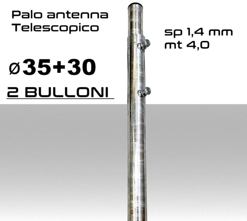 Palo antenna telescopico 4 metri tubi infilati Ø 35-30 mm spessore 1,4 mm zincato a caldo