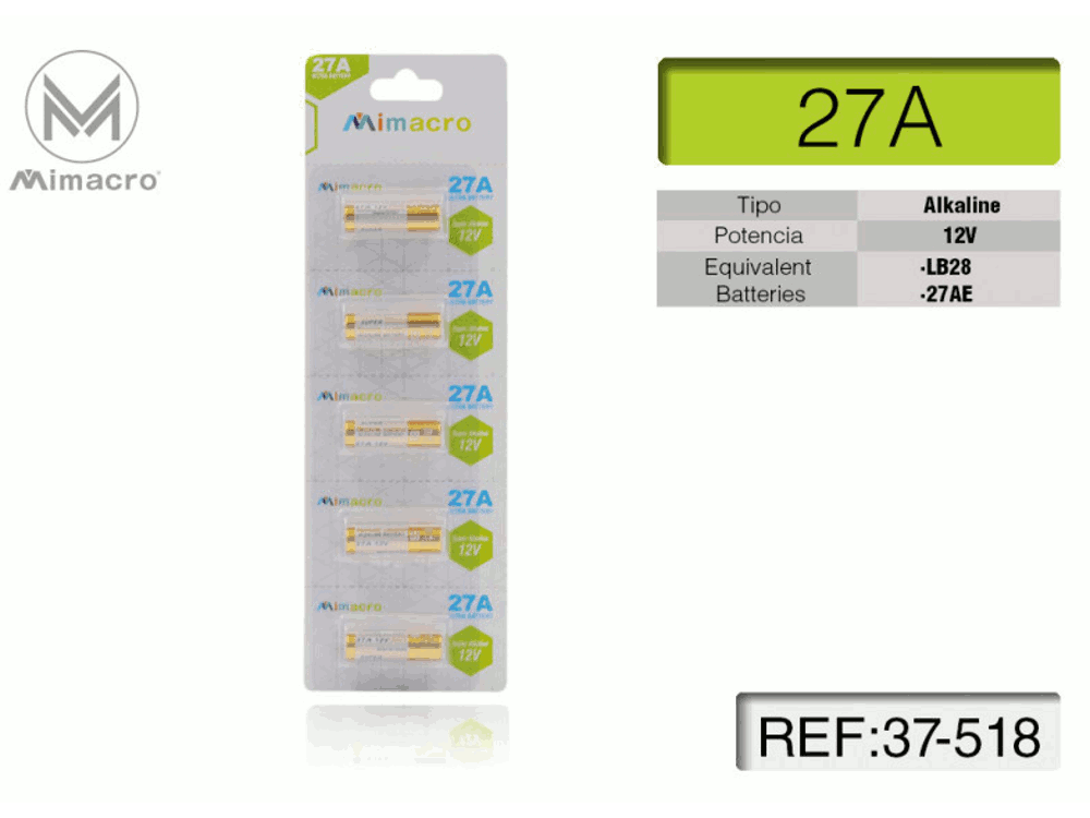 Batteria alcaline 27A 12V alcalina per radiocomandi RA616 - Confezione 5 pezzi - Compatibile con LB28 e 27AE