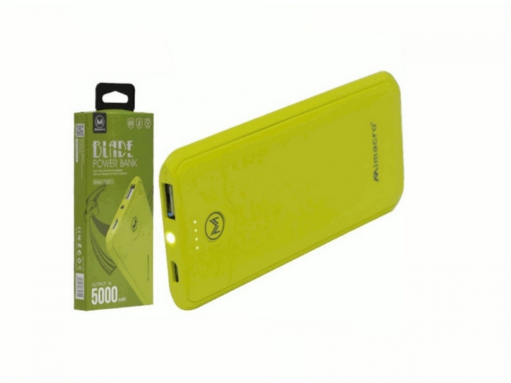 Power bank 5000mA 5V  Super Slim Giallo Verde