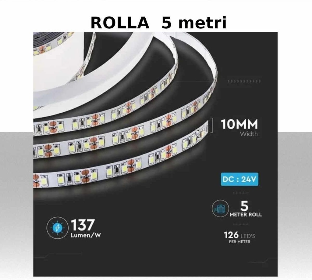 Strip LED SMD2835 8W/m 120 LED/m 150LM/W 24V 3000K IP20 10mm - Rolla da 5 metri - 1200 lumen/metro