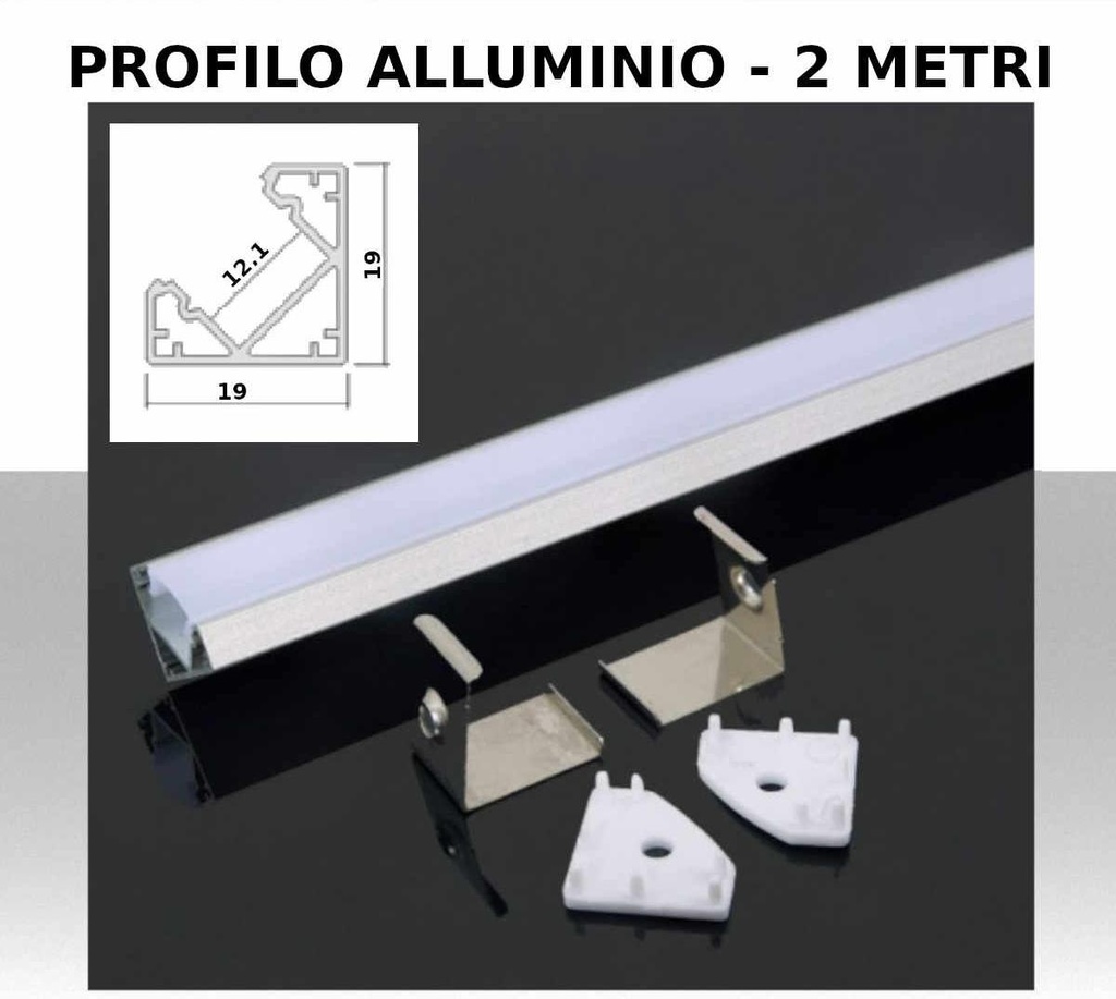 Profilo in Alluminio Angolare per strisce led 2 metri Colore Silver 