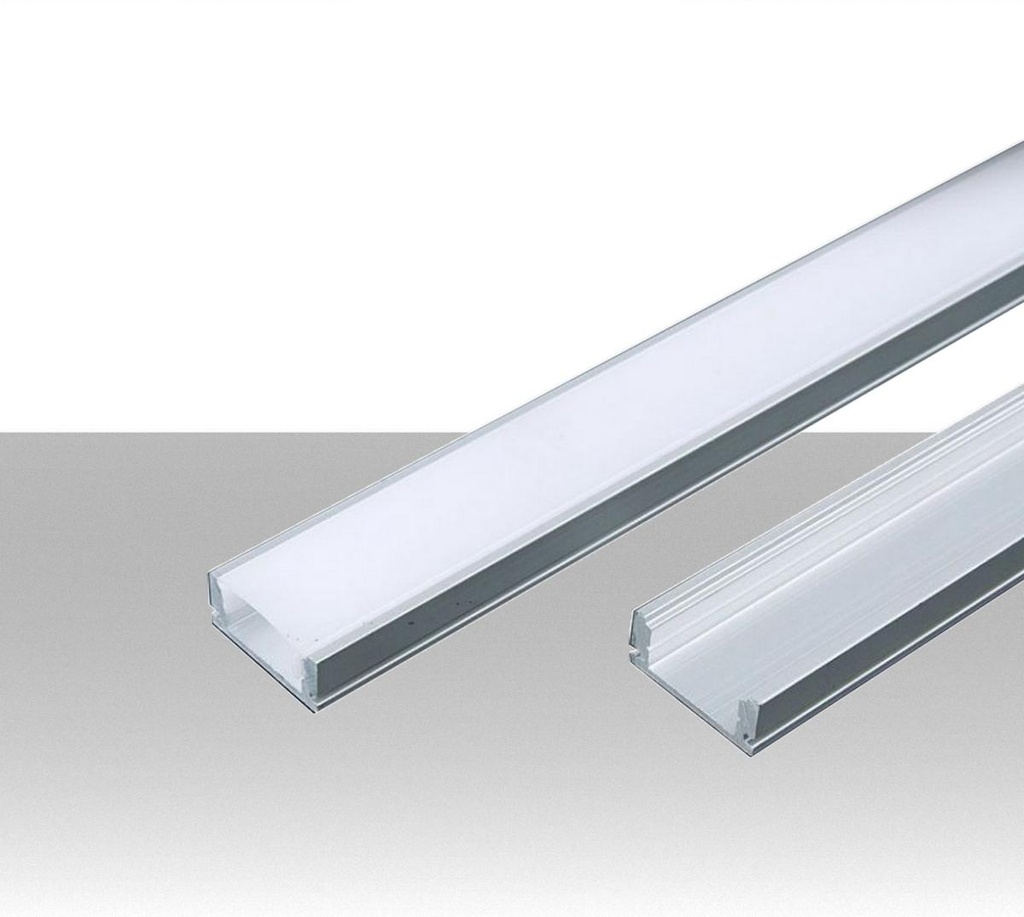 Profilo in Alluminio Colore Bianco per Strip LED (Max l: 12,4mm) 2000 x 17,4 x 7mm