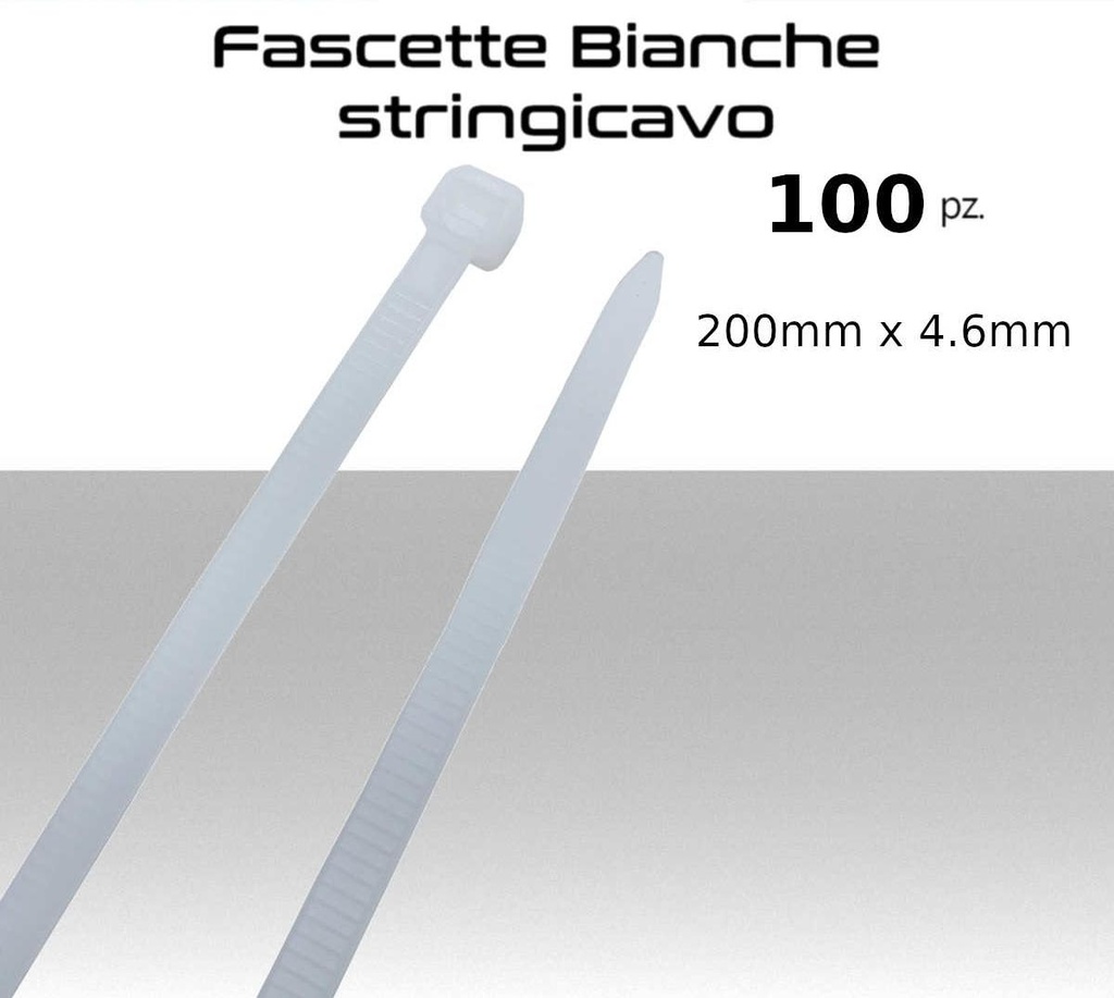 Fascetta per cablaggi in Nylon Resistente - 200 x 4.6mm - Colore Bianco Trasparente - Confezione 100pz