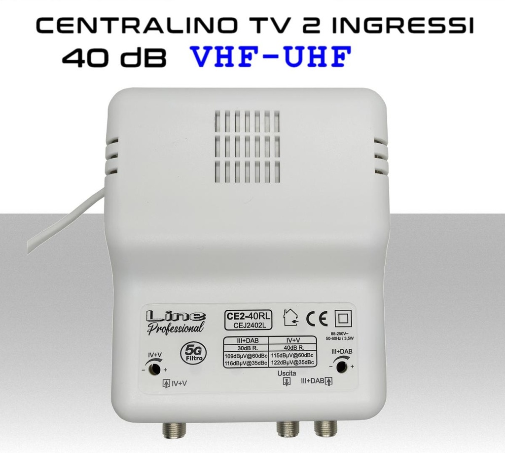 Centralino antenna TV da interno 2 ingressi BIII / 21:48 40dB 2 regolazioni CE2-40RL