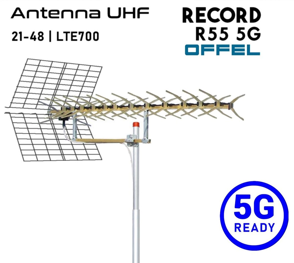 Antenna TV Digitale Terrestre UHF OFFEL Record 55 Elementi: 5G Ready