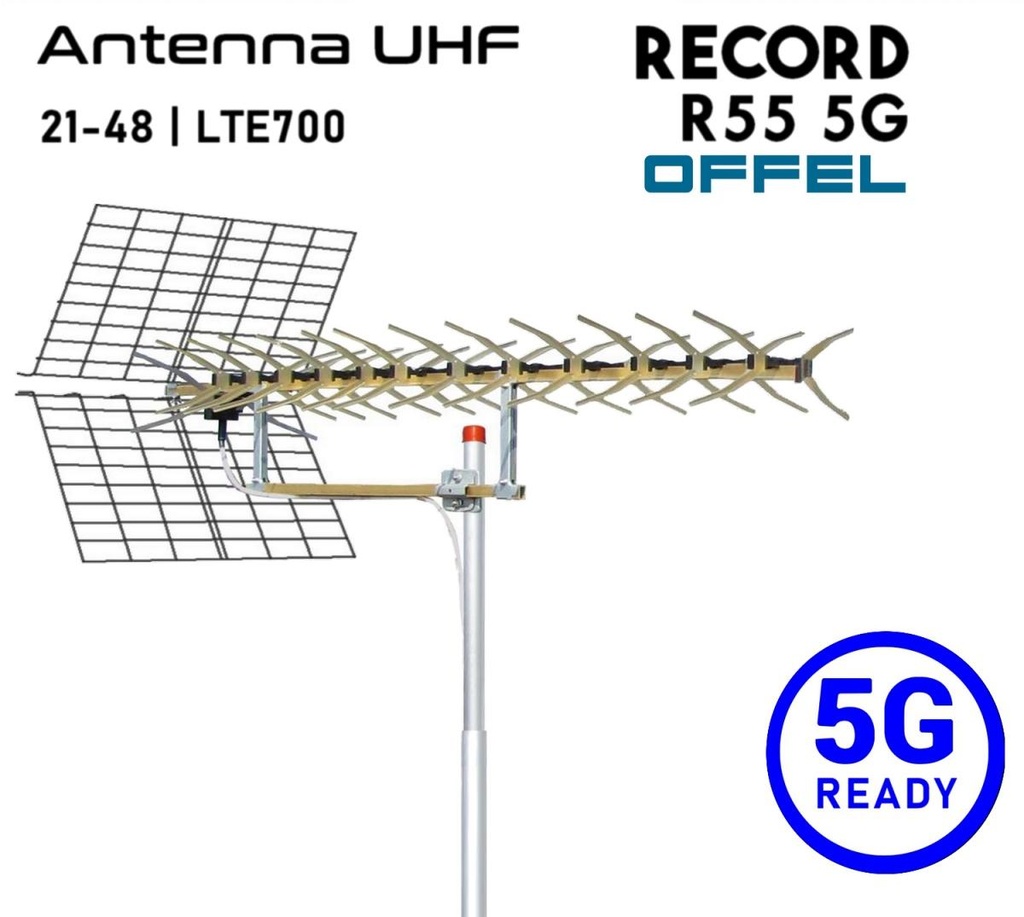 Antenna UHF OFFEL Record 55 elementi direttiva in alluminio 5G Ready