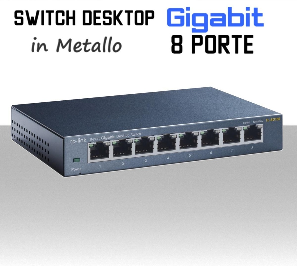 Switch Ethernet 8 porte Gigabit Lan in metallo modello Desktop tp-link