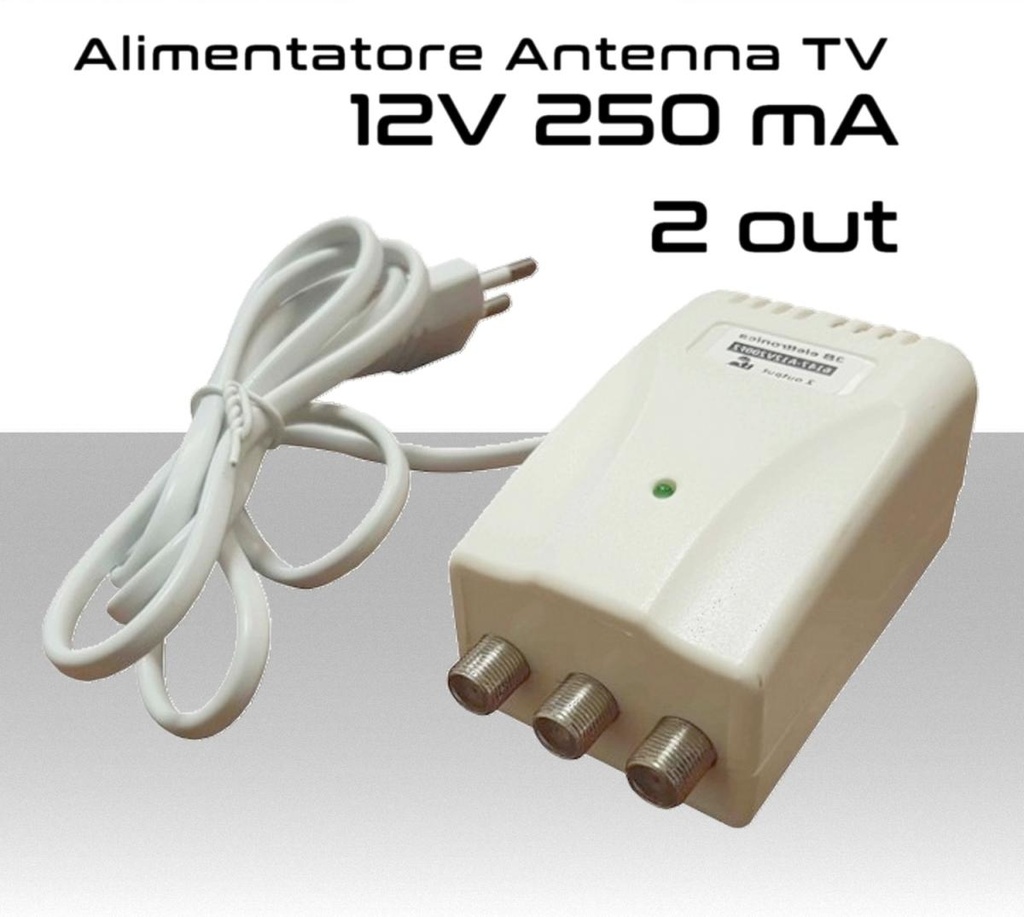 Alimentatore lineare stabilizzato 12V 200mA per antenna TV con 2 uscite con connettore F