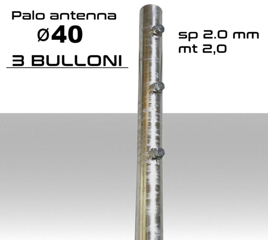 Palo antenna singolo 2 metri diametro ø 40 spessore 2 mm