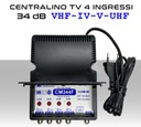 Centralino antenna TV da interno 4 ingressi BIII-IV-V-UHF (40/42) 34dB serie Elar CM344F