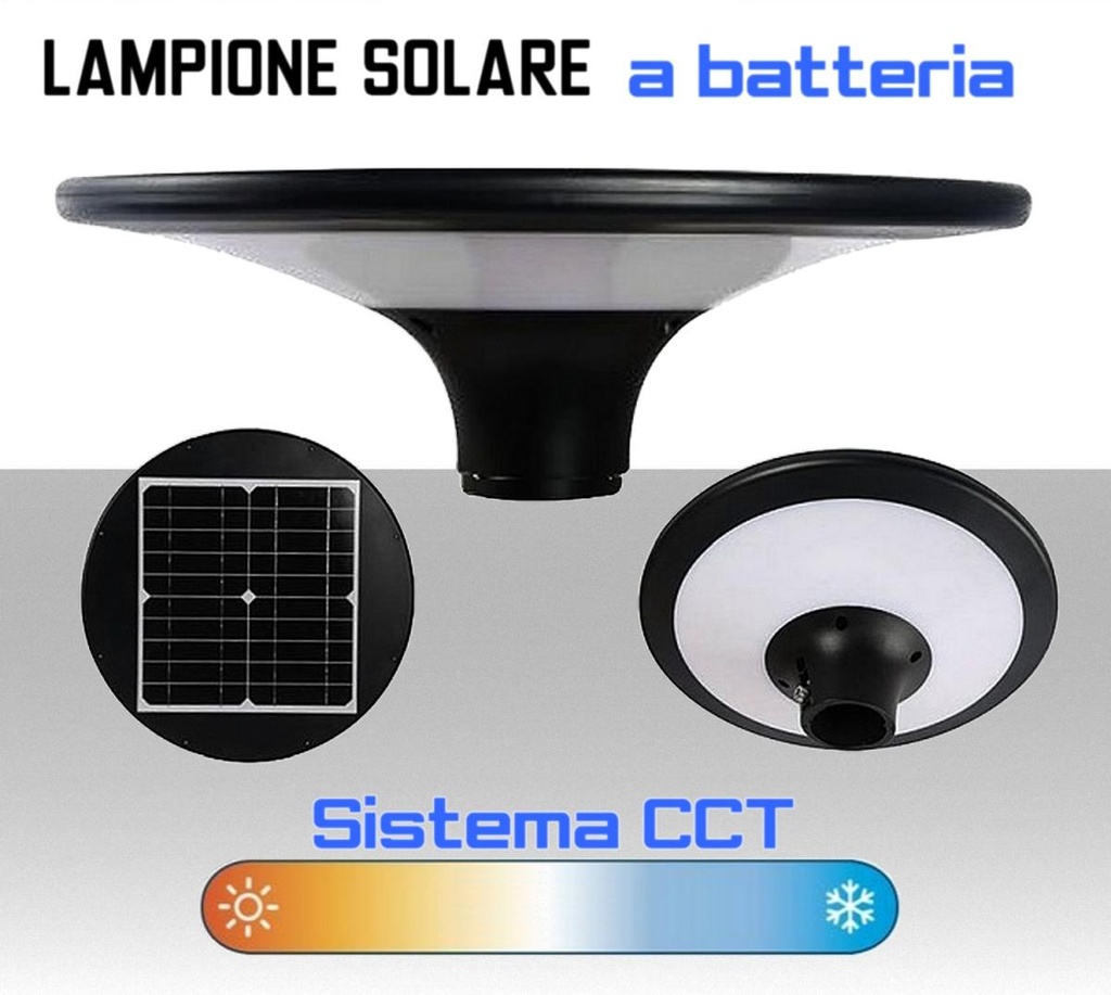 Lampione solare LED a batteria da esterno IP65 luce naturale e calda lumen 2550  