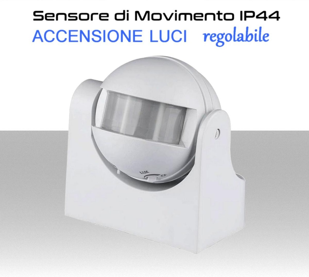 Sensore di Movimento Infrarossi PIR Crepuscolare per accensione luci, orientabile e con trimmer di regoazione