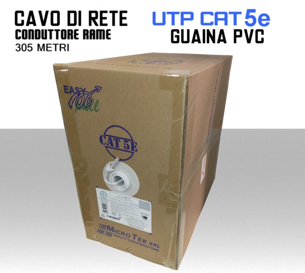 Cavo Ethernet LAN CAT.5e UTP conduttore in RAME guaina PVC grigia box 305 metri 