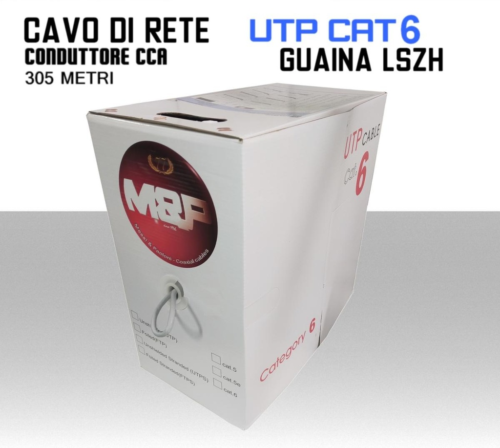 Cavo Ethernet LAN CAT.6 UTP conduttore CCA guaina LSZH grigia box 305 metri