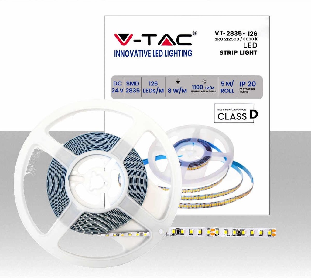 Strip LED 8W/m 120 LED/m 24V 3000K IP20 10mm 1100LM/m - Rolla da 5 metri - Lumen:1100/m