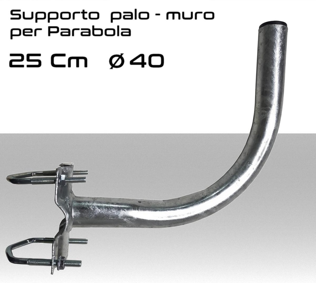 Staffa Supporto parabola curva 90° gradi cm 25 con coppia collari