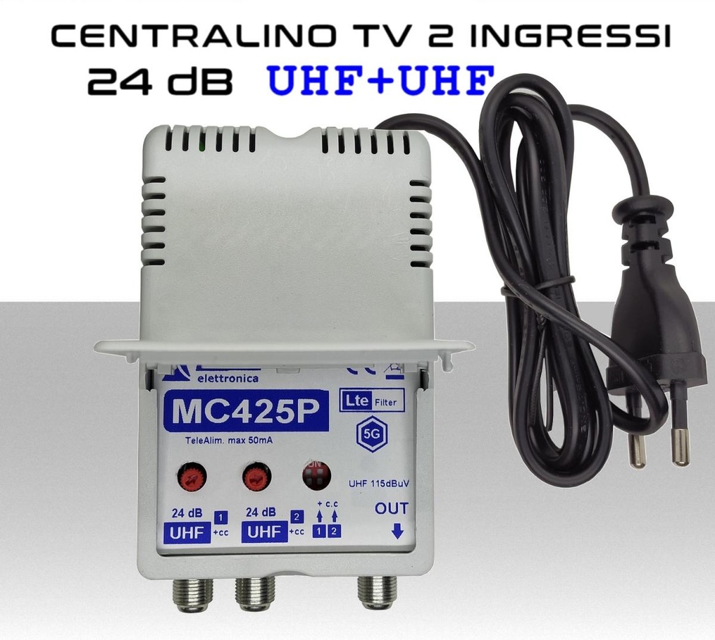 Centralino antenna TV da interno 2 ingressi UHF -UHF 24dB serie Elar MC425P
