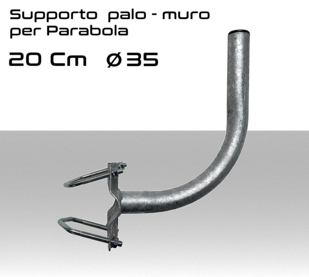 Staffa Supporto parabola curva 90° gradi cm 20 con coppia collari