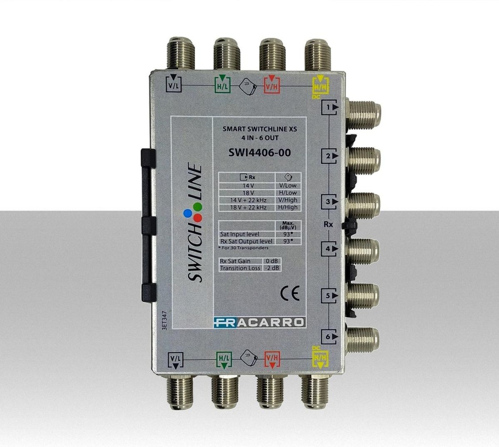 Multiswitch 6 uscite con 4 ingressi e 4 passanti per distribuzione in cascata Fracarro 271084