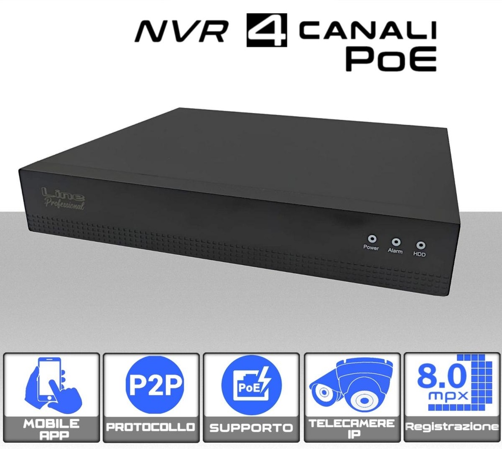 NVR Videosorveglianza POE 4 Canali 4K supporto ONVIF IP 