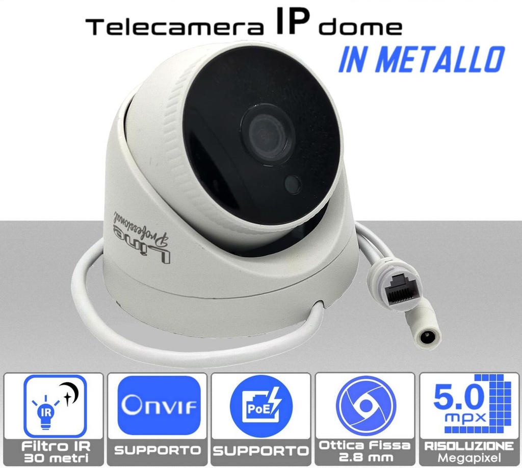 Telecamera IP Dome Poe Onvif  5MP ottica 2.8 mm in metallo sony starvis - In metallo